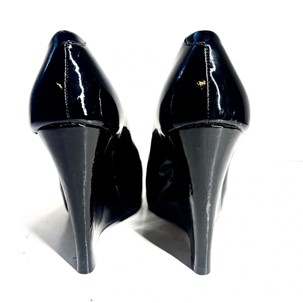 pour la victoire sleek platform shoes black patent wedge heels 7 whimsygoth punk - Picture 4 of 11
